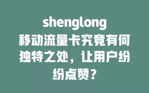 shenglong移动流量卡究竟有何独特之处，让用户纷纷点赞？