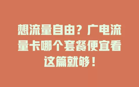 想流量自由？广电流量卡哪个套餐便宜看这篇就够！