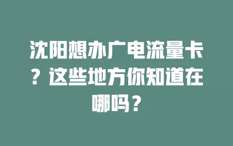 沈阳想办广电流量卡？这些地方你知道在哪吗？