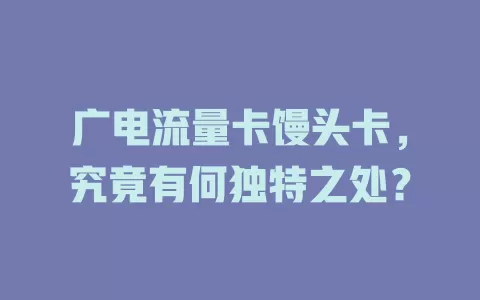 广电流量卡馒头卡，究竟有何独特之处？