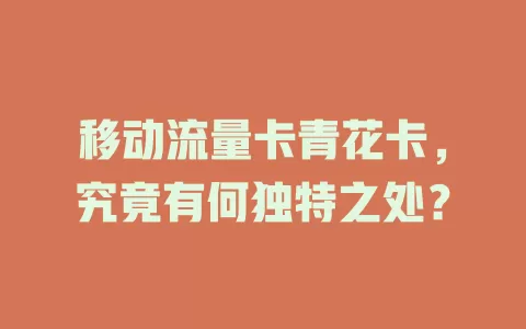 移动流量卡青花卡，究竟有何独特之处？