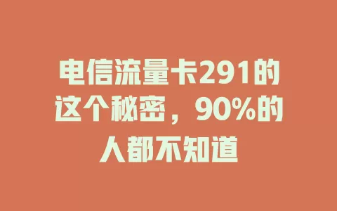 电信流量卡291的这个秘密，90%的人都不知道
