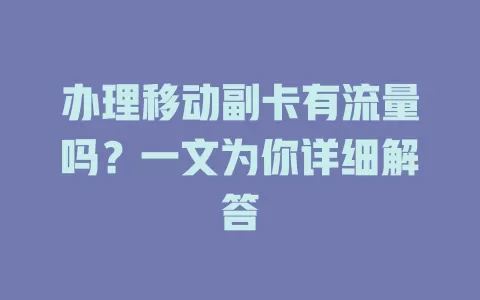 办理移动副卡有流量吗？一文为你详细解答