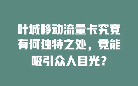 叶城移动流量卡究竟有何独特之处，竟能吸引众人目光？