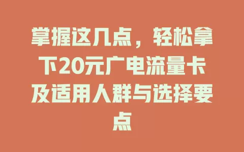 掌握这几点，轻松拿下20元广电流量卡及适用人群与选择要点