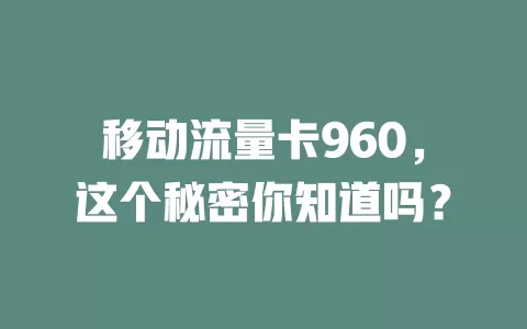 移动流量卡960，这个秘密你知道吗？