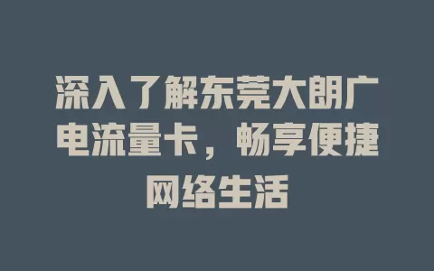 深入了解东莞大朗广电流量卡，畅享便捷网络生活