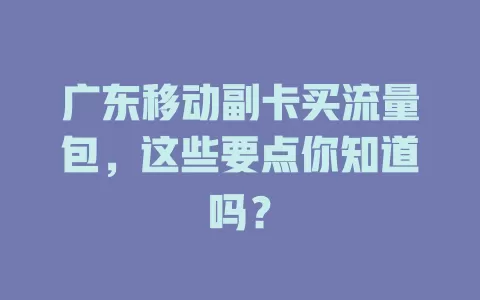 广东移动副卡买流量包，这些要点你知道吗？