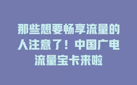 那些想要畅享流量的人注意了！中国广电流量宝卡来啦