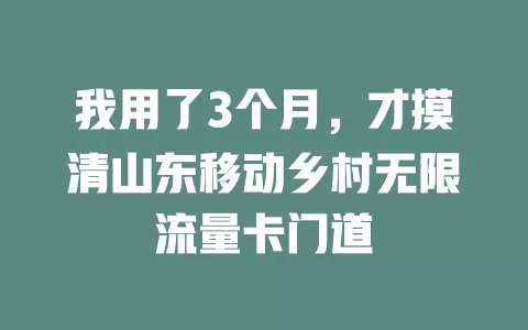 我用了3个月，才摸清山东移动乡村无限流量卡门道