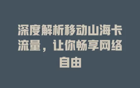 深度解析移动山海卡流量，让你畅享网络自由