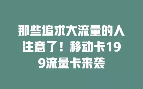 那些追求大流量的人注意了！移动卡199流量卡来袭
