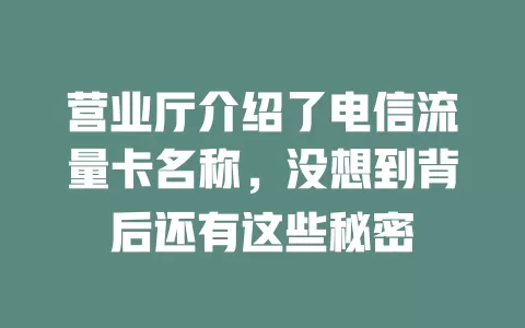 营业厅介绍了电信流量卡名称，没想到背后还有这些秘密