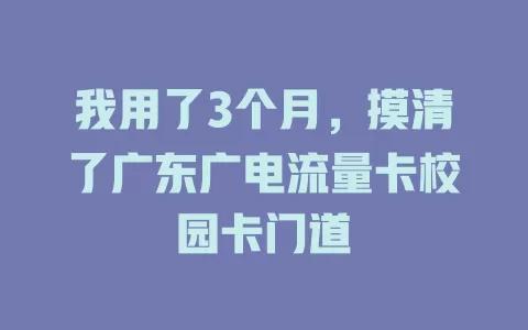 我用了3个月，摸清了广东广电流量卡校园卡门道