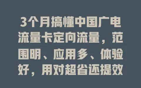 3个月搞懂中国广电流量卡定向流量，范围明、应用多、体验好，用对超省还提效