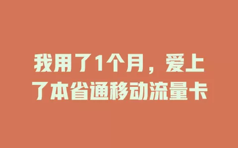 我用了1个月，爱上了本省通移动流量卡
