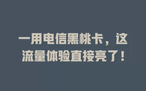 一用电信黑桃卡，这流量体验直接亮了！