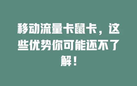 移动流量卡鼠卡，这些优势你可能还不了解！