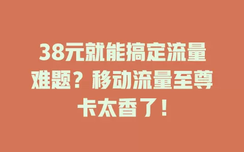 38元就能搞定流量难题？移动流量至尊卡太香了！