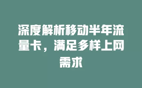 深度解析移动半年流量卡，满足多样上网需求