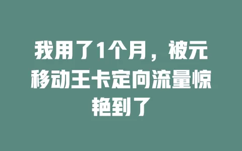 我用了1个月，被元移动王卡定向流量惊艳到了