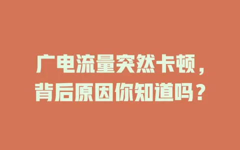 广电流量突然卡顿，背后原因你知道吗？