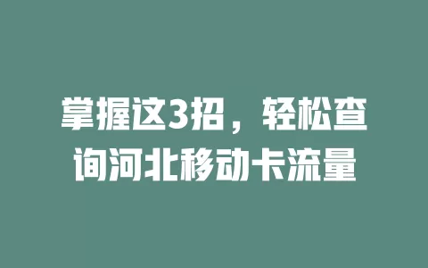 掌握这3招，轻松查询河北移动卡流量