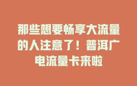 那些想要畅享大流量的人注意了！普洱广电流量卡来啦