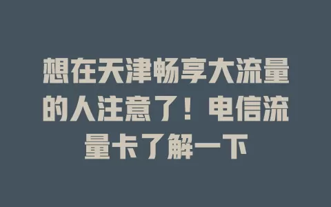 想在天津畅享大流量的人注意了！电信流量卡了解一下