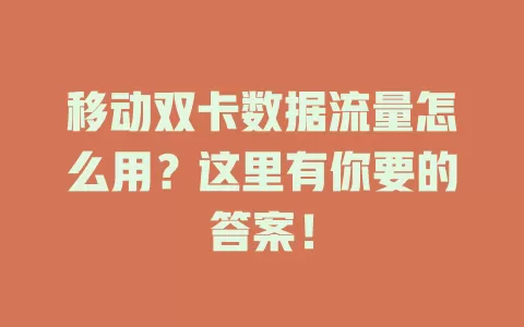 移动双卡数据流量怎么用？这里有你要的答案！