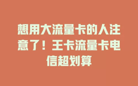 想用大流量卡的人注意了！王卡流量卡电信超划算