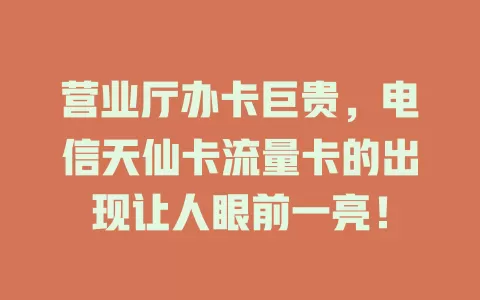 营业厅办卡巨贵，电信天仙卡流量卡的出现让人眼前一亮！