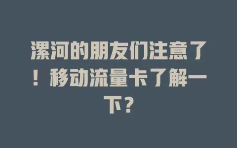 漯河的朋友们注意了！移动流量卡了解一下？