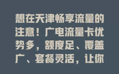 想在天津畅享流量的注意！广电流量卡优势多，额度足、覆盖广、套餐灵活，让你随时畅游网络，增添生活工作便利乐趣