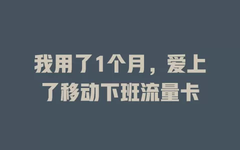 我用了1个月，爱上了移动下班流量卡
