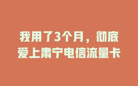 我用了3个月，彻底爱上肃宁电信流量卡