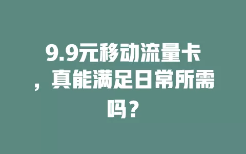 9.9元移动流量卡，真能满足日常所需吗？