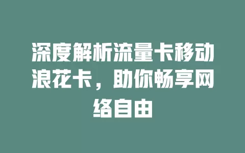 深度解析流量卡移动浪花卡，助你畅享网络自由