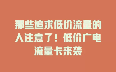 那些追求低价流量的人注意了！低价广电流量卡来袭