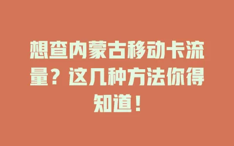 想查内蒙古移动卡流量？这几种方法你得知道！