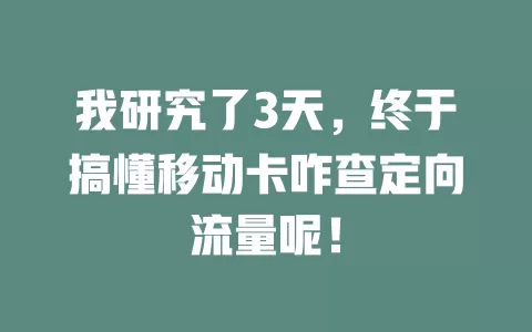 我研究了3天，终于搞懂移动卡咋查定向流量呢！