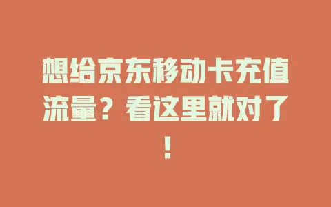 想给京东移动卡充值流量？看这里就对了！