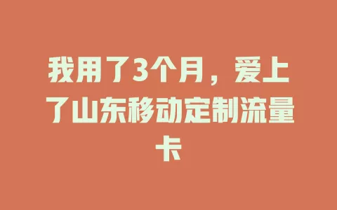 我用了3个月，爱上了山东移动定制流量卡