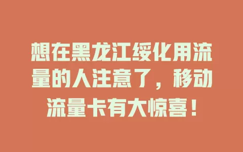 想在黑龙江绥化用流量的人注意了，移动流量卡有大惊喜！