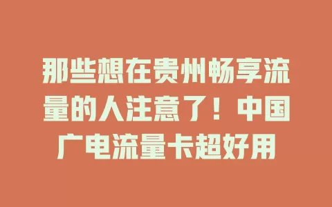 那些想在贵州畅享流量的人注意了！中国广电流量卡超好用