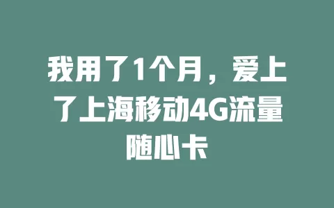 我用了1个月，爱上了上海移动4G流量随心卡