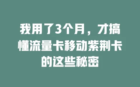 我用了3个月，才搞懂流量卡移动紫荆卡的这些秘密