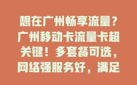想在广州畅享流量？广州移动卡流量卡超关键！多套餐可选，网络强服务好，满足你随时随地网络需求，让工作生活更顺畅