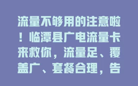 流量不够用的注意啦！临潭县广电流量卡来救你，流量足、覆盖广、套餐合理，告别焦虑畅享网络