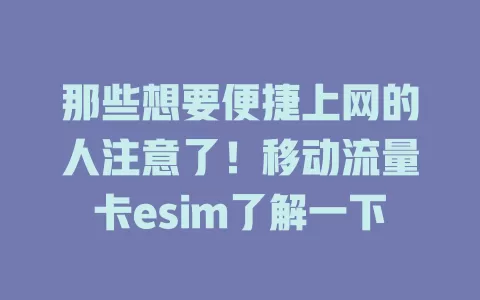 那些想要便捷上网的人注意了！移动流量卡esim了解一下